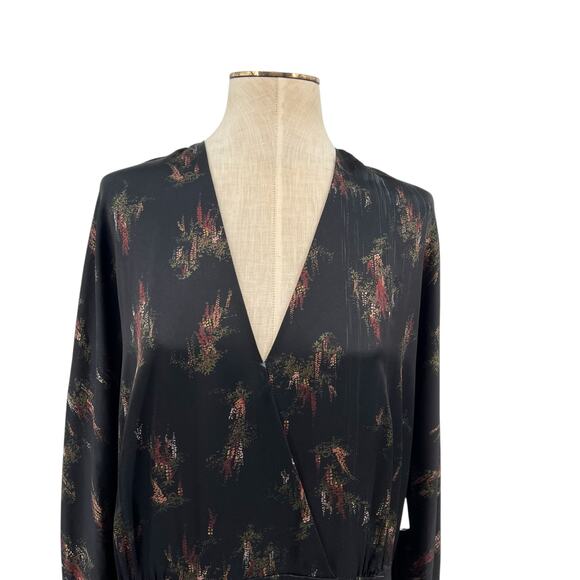 Vince Wisteria Wrap Dress Midi Satin Long Sleeve Black Size XL *Damaged - Picture 3 of 16